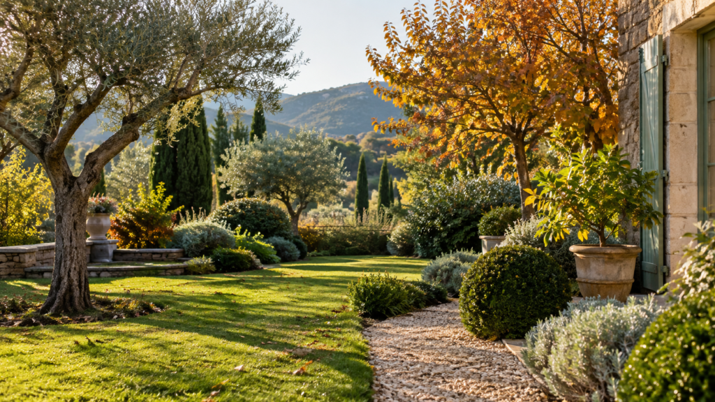 Jardin provençal sous la lumière dorée